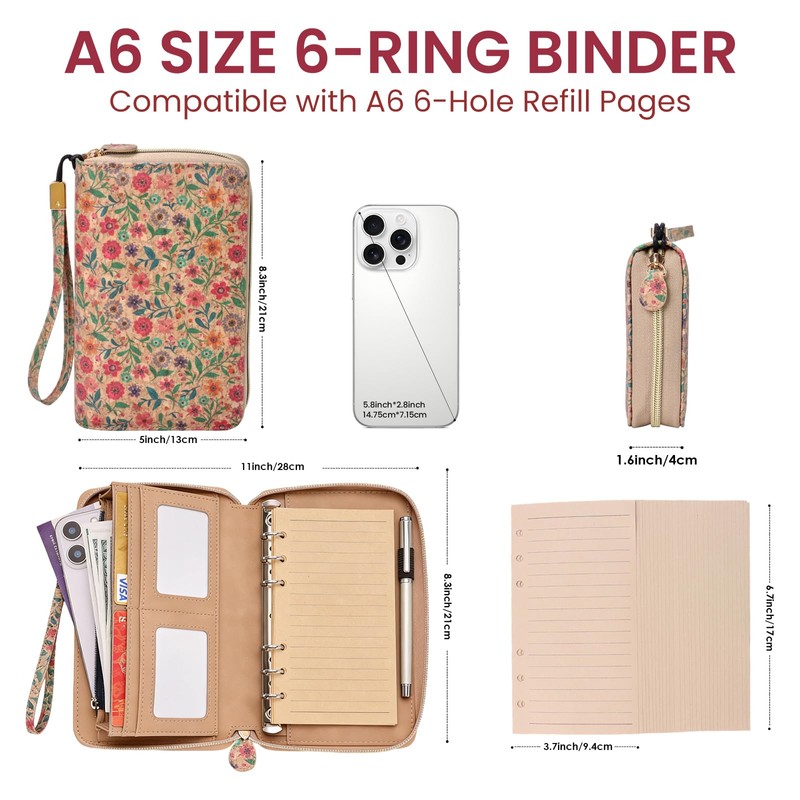 FORTAVEM A6 Binder Zipper Budget, Planner for Travel & Study