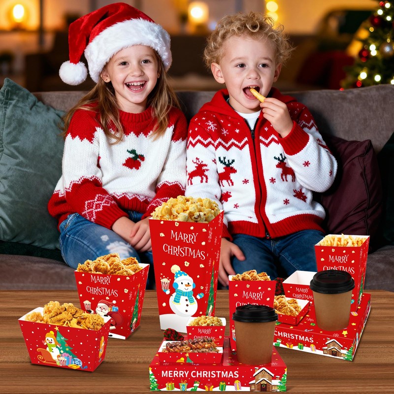 Jansun Christmas Movie Night Snack Trays 100Pcs Party Paper Bowls