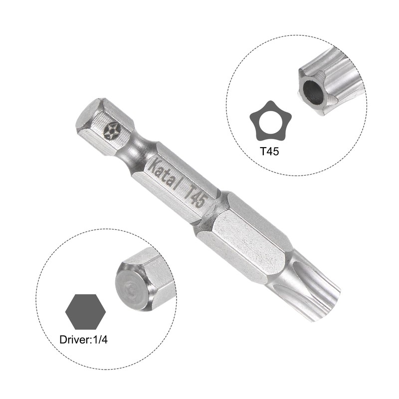 sourcing map T45 Star 5 Point Screwdriver Bit 1/4" Hex