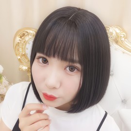 Wig Short Bob Straight Black Hair Short Bob Pattan Medium Cut Wig Women's Female Natural Curly Wave Color Black