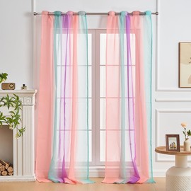 SeseBee 2 Panels Sheer Curtains, Girls Room Curtains, Bedroom Decor Unicorn Curtains, Living Room Translucent Curtains, Suitable for Kids (Pink Green Purple, W52×L96×2P)