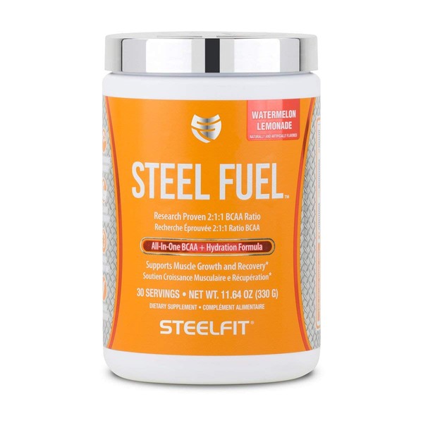 SteelFit Steel Fuel - Branched Chain Amino Acids - 5g BCAA Blend - Muscle Recovery Endurance Powder - Added Hydration with Coconut Water Powder - Sugar Free - Vegan - Watermelon Lemonade - 30 Servings