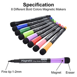 LivDeal 16 Pack Magnetic Dry Erase Markers - Fine Tip (8 Colors) Low Odor Whiteboard Markers for Kids & School, for Whiteboard, Calendar, Refrigerator