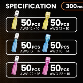 MADCATZ 300 Pcs Spade Heat Shrink Wire Connectors, Automotive Marine Waterproof Electrical Terminals Kit, Crimp Connector Assortment, Ring Fork Spade Splices