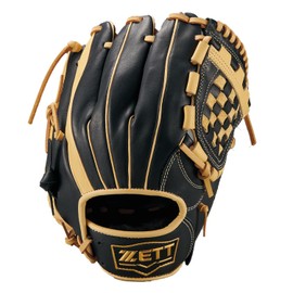 Zett BJGB74540Z Boys Soft Baseball Gloves, Fine Play All-round, Black x Pastel, Right Throw, Size: L