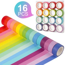 Phinus Washi Tape Set, 16 Pack Decorative Tape, Multicolor, 15mm x 5m, Reusable, Ideal for Gift Wrapping, Journaling, Crafting, Decoration