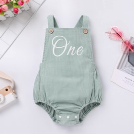 Odizli Baby Girl Boy 1st Birthday Outfit Summer Sleeveless Corduroy Romper Bodysuit Photoshoot, Green