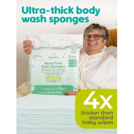 Nurture Valley Sponge Bath Wipes - Large Disposable Wash Cloths for Adults, Seniors, Bedridden, Home Care | Post Surgery Cleansing, Elderly or Disabled Patients | No Rinse Camping Travel Essentials