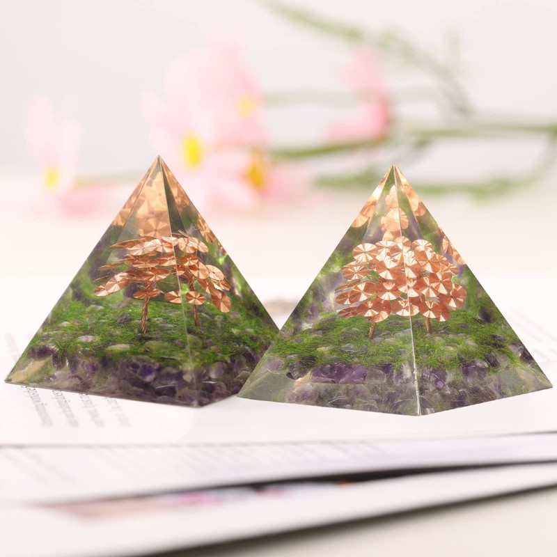Amethyst Stone Pyramid with Copper Wire Tree of Life