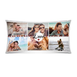 PR Print Royal Design Your Own XXL Collage with 6 Photos Print "Ich Liebe Dich" (I Love You) Gift for Valentine's Day Birthday Christmas Photo Cushion in XXL Including Filling 80 x 40 cm
