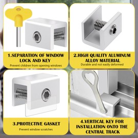 Window Locks for Sliding Windows, Kaluofan 8Sets Sliding Window Lock with 1PCS Vertical Key, Window Stopper for Sliding Windows, Window Security, No Drilling Required for Installation, Indoor Outdoor