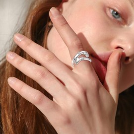 VONALA Just Breathe - Hug Ring for Women Sterling Silver Adjustable Ring for Women Daughter Hand Ring Jewellery for Birthday Gifts Holiday Gift for Women Teen Girls, Sterling Silver, No Gemstone