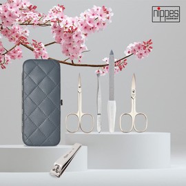 nippes Solingen Diamond Manicure Set, 5 Pieces, Lamb Nappa Case with Frame and Leather Lining Inside, Nail Set Made in Germany, Nail Care Set with Nickel-Plated Instruments