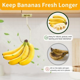 Sexoeie 2Pcs Banana Hanger Magnetic Folding for Easy Storage,Banana Hook Under Cabinet Easy to Clean,Metal Banana Holder Two Fixed Methods Convenient and Durable (Gold)