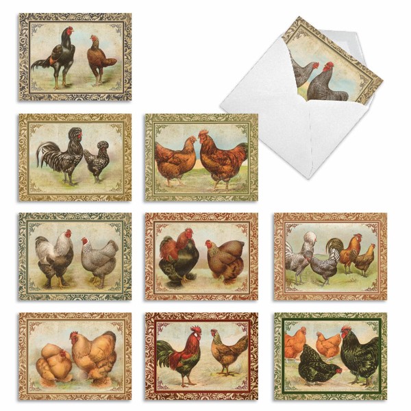 10 Rooster Themed Note Cards with Envelopes 4 x 5.12 inch, Assorted 'Card-A-Doodle-Doo' Blank Greeting Cards, All-Occasion Stationery Set for Baby Showers, Weddings, Holidays M2351OCB