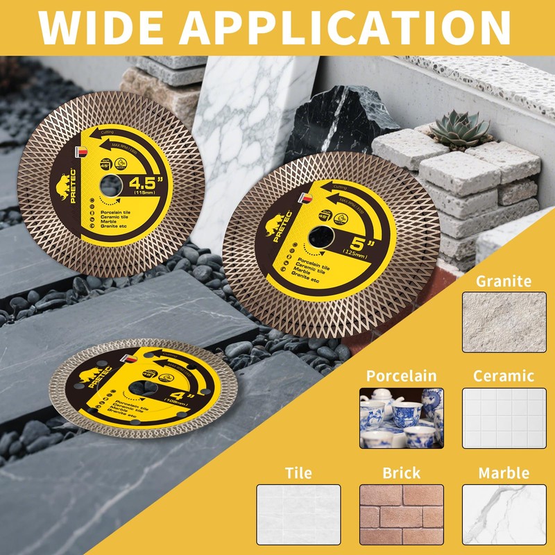 PRETEC Diamond Saw Blades, 5" Tile Blade for Angle Grinder,