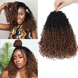 Yanky Twist Crochet Hair for black women 14 Inch 8 Packs 30 Stands/Pc,Pre-looped Fluffy Spring Mini Twist Passion Twist Black Ombre Brown Synthetic Crochet Braids Braiding Hair(14 Inch, OT30-8P)