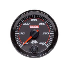 QuickCar Racing Products Oil Temperature Gauge, Redline, 140-320 Degree F, Electric, Analog, 2-5/8 in Diameter, Black Face, Each