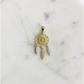 ALELSA JEWELRY 14K Tri-Color Gold Dreamcatcher Charm Pendant, 32mm x 13mm 14K Solid Gold Dream Catcher Pendant