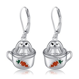 Animal Earrings 925 Sterling Silver Rabbit Earrings Animal Cups Earrings Cute Jewelry Gifts for Women Girls Children, Sterling Silver