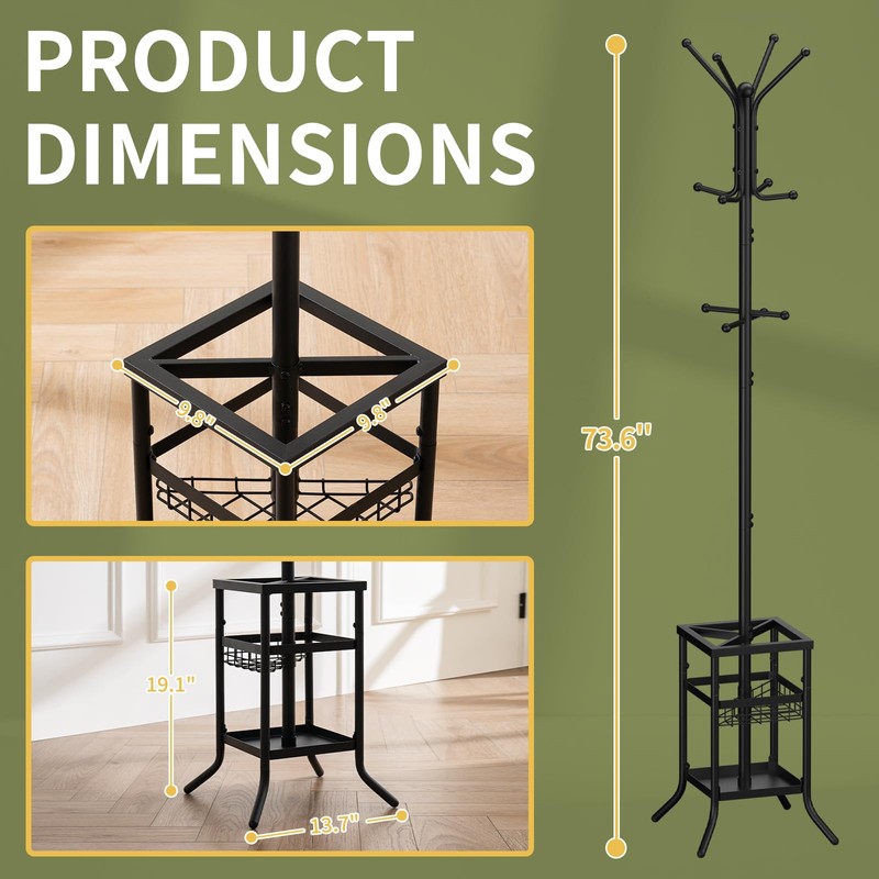 Yoobure Coat Rack Freestanding - Coat Tree with Umbrella Holder,