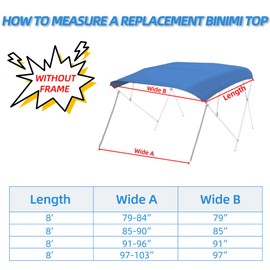 Seapisode 4 Bow Marine Grade Fade and Crack Resistant Bimini Top Replacement Cover, Heavy-Duty Waterproof and UV-proof Sun Shade Boat Canopy, Easy Install Zipper Sleeve Boat Awning/Without Frame, Blue
