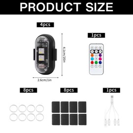 Strobe Drone Light, Pack of 4 Car Remote Control Flash Light, Aircraft Strobe Lights, Drone Anti-Collision Lights, Flash Light with Remote Control, for Car, Drone, Truck, Motorcycle, Bicycle