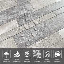 VAOVI Backsplash Tile Peel and Stick Kitchen Stone Subway Linear Mosaic Bathroom Shower Wall Waterproof(5pcs,Gray)