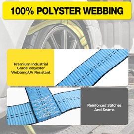 Autofonder 2Pc Tow Dolly Basket Straps with Flat Hook for 14"-17" Tires -10,000 lbs Breaking Strength Tire Bonnet&Tire Net -2” Over Wheel Car Basket Tie Down Straps with Carrying Bag（Blue）