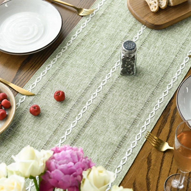 Artoid Mode Sage Green Rustic Cotton Linen Table Runner, Seasonal