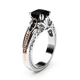 Retro Style 925 Silver Set Black Square Diamond Princess Ring Sterling Silver set gem Zircon ring Diamond ring Women's jewelry found Earrings (US Code 10)