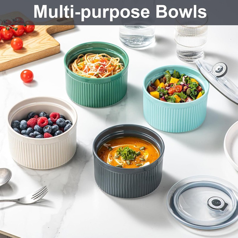 Hoilse Ceramic Bowls with Lids, 20-oz Microwave Safe Food Storage