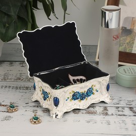 Hipiwe Vintage Metal Jewelry Box Trinket Organizer Box Jewelry Organizer for Women Jewelry Display Home Decor Unique Gift Silvery Medium