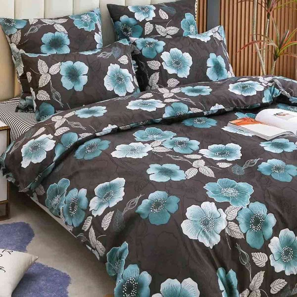 ETDIFFE Black Floral Comforter Set Queen Size, 3pc Aesthetic Teal