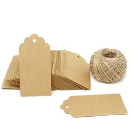 Honbay 100PCS 10x5cm/4x2inch Kraft Paper Blank Gift Tags Labels with 100 Feet Jute Twine