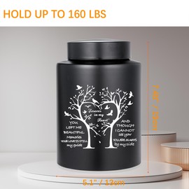Medium Memorial Urn for Adult Ashes - Black Love Tree Cremation Urn with Velvet Bag, Cemetery & Home Keepsake Urns for Dad/Grandma, Funeral Sympathy Gift
