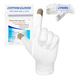 Migliore Wear 5 Pairs White Cotton Gloves for Eczema with Touchscreen Fingers, Moisturising Gloves for Dry Hands, Hand Care, Jewelry Inspection, Eczema Gloves for Adults with 1 Free Wash Bag