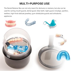 Mckkor Leak Proof Travel Denture Bath Case for Full Dentures, Denture Cups for Soaking Dentures, Denture Container Cups with Brush for Dentures, Aligner, Retainers, Mouth Guard (Transparent Black)