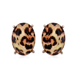 Sparkly Faceted Jewel Statement Stud Earrings - Princess Cushion Cut Sequin Confetti Square Lever, Cubic Zirconia Round, Glitter Heart (Oval - Leopard)