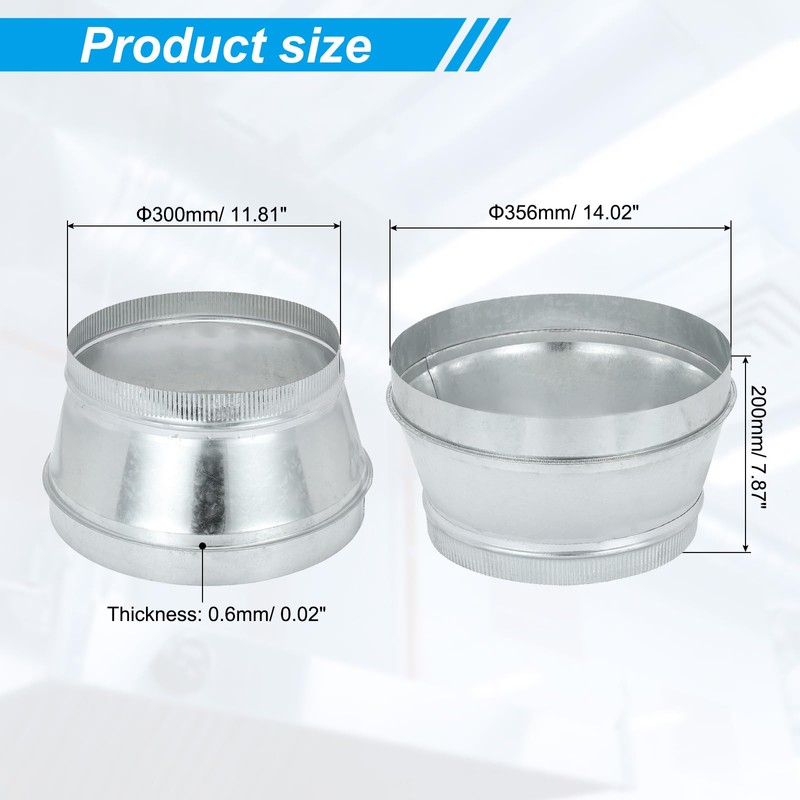 PATIKIL 14 Inch to 12 Inch Duct Reducer, Galvanized Steel
