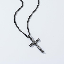 VULETO Cross Necklace for Men Boys, Black Hammered Cross Pendant Cuban Link Chain Unique Crucifix Necklace Christmas Christian Religious Baptism Easter Jewelry Gifts for Teen Teenage Son Him Male Age 8-12 Stocking Stuffers