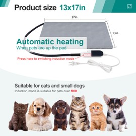 Smart Cat Heating Pad with Pressure Activated – Temperature Adjustable Heated Dog Bed with Timer - 13x17 inches - 30W - Pressure Activated Work for Pets Over 10 lbs (Small)