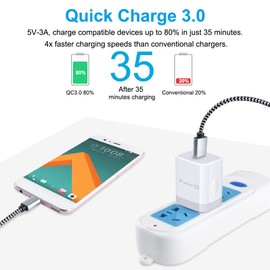 Quick Charge 3.0 Fast Charger Compatible Moto X4, Z4 Z3 Z2 Z Play Force, G8 G7 Power Play, G6, G6 Plus(Not for G6 Play), Motorola One, 18W Rapid Wall Charger with 6Ft USB Type C Charging Cable Cord