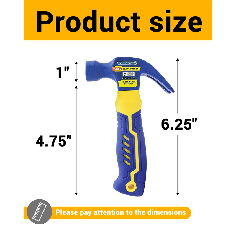 Wisechain 8 oz Professional Small Claw Hammer 45# Steel –