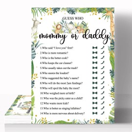 36 Guess Who Mommy Or Daddy Game Safari, Safari Jungle Baby Shower Games Cards, Wild Animal Themed Baby Shower Games Favor Decoration(5x7 Inches)