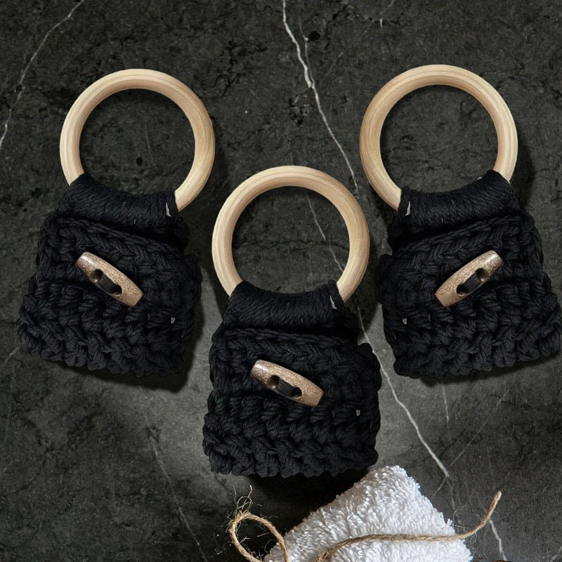 Aerbee Macrame Towel Holder Ring, 3PCS Kitchen Towel Hooks for