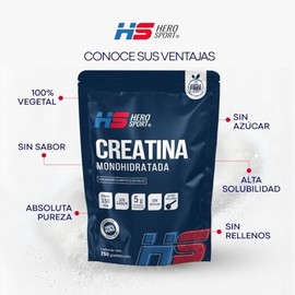HS HERO SPORT Creatina Monohidratada Micronizada de Alta Pureza 750g Pre Entreno en Polvo. 5g de Creatina por Porción, 100% Pura, 100% Natural, 0 Azúc