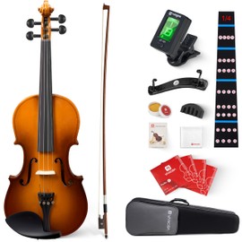 Vangoa Violin 1/4 Size for Kids Beginners Full Set, Spruce Childrens Fiddle Quarter Bundle Outfit Small Acoustic Violins Starter Kit Package w/Side Solidwood, Hard Case for School Students Ages 4-6
