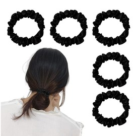 Satin Scrunchies Elastic Hair Ties for Women Girls Hair Accessories Soft Silk Hair Scrunchies for Teen Girls Black Rope Hair Bands Bun Ponytail Holder 5Pcs