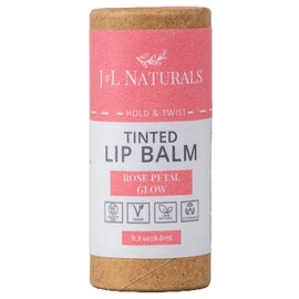 J&L Naturals Tinted Lip Balm | Vegan & Cruelty Free Lip Stain | Zero Waste Makeup | Plastic-Free, Hydrating & Moisturizing Lip Tint | Made in US (Single (1-Pack), Rose Petal Glow)